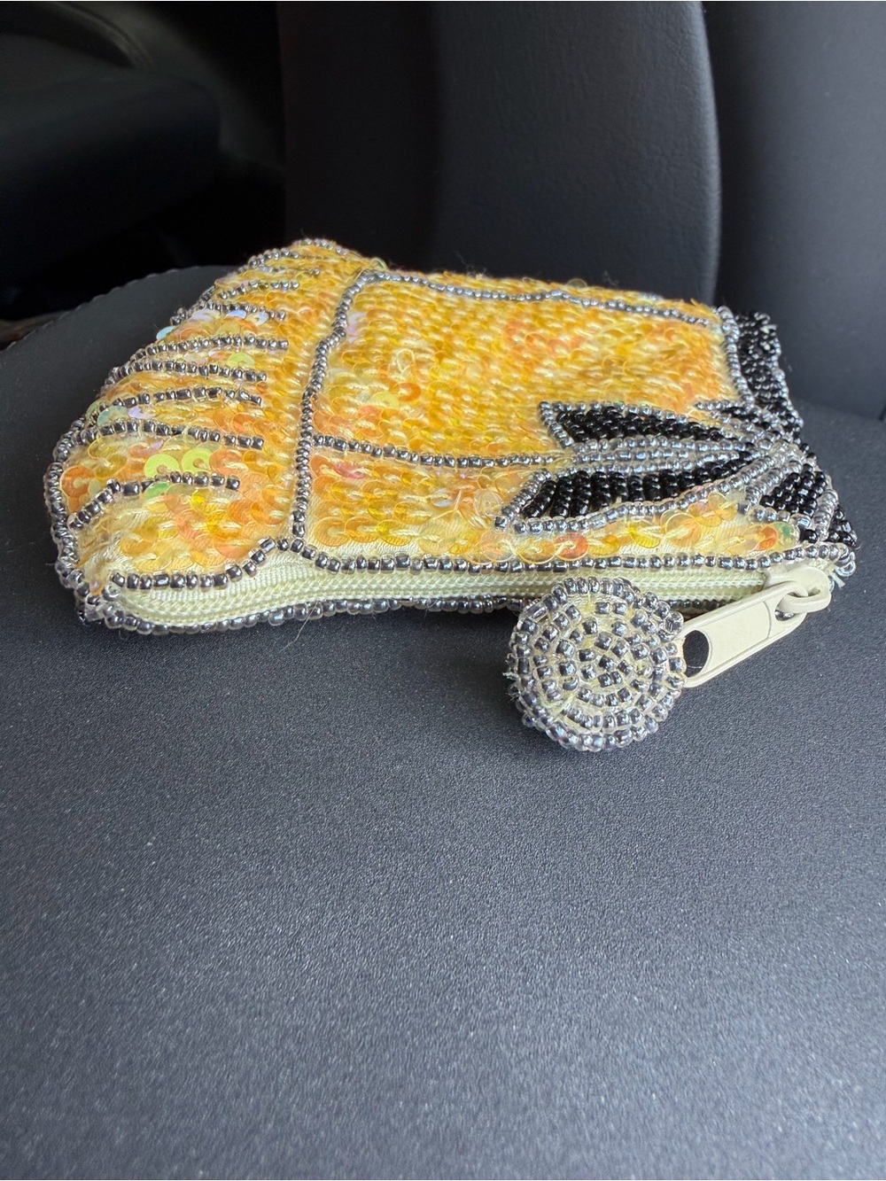 Yellow Beaded Coin Purse Cute Skirt Shape - Picture 3 of 5